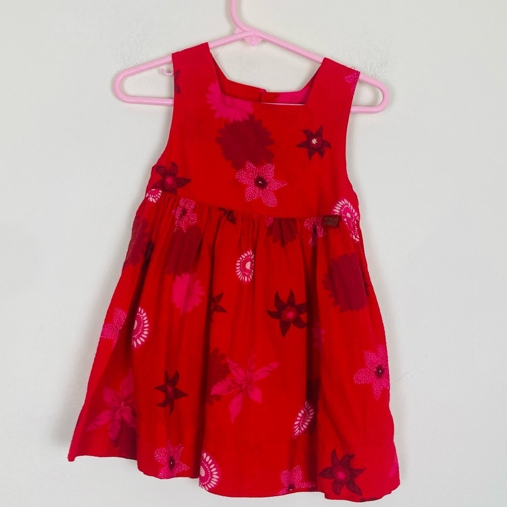Vintage KENZO Jungle kids red cotton dress with abstract floral print. 12M